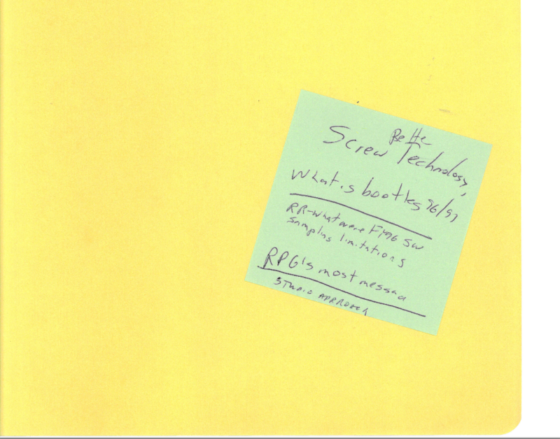 Post-It Note on the cover of a Sega internal document folder