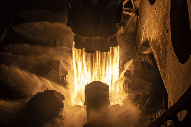 Nine main engines propel a SpaceX Falcon 9 rocket off its launch pad earlier this year.