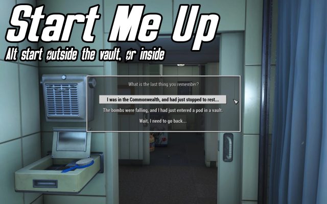 With emStart Me Up/em installed, emFallout 4/em lets you get right to it, creating a character and choosing a start point.