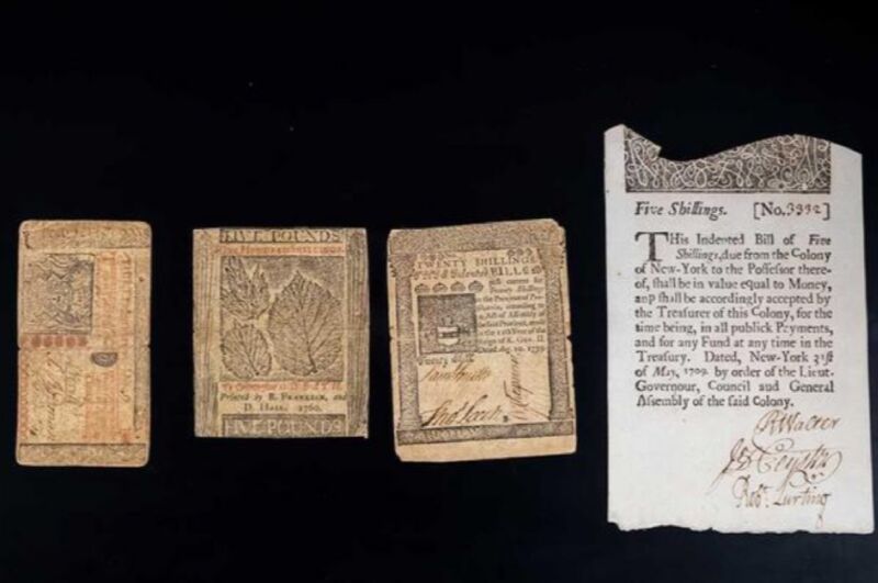 Sampling of 18th century US currency