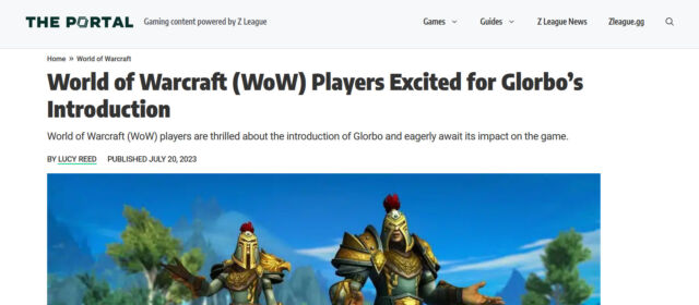 A screenshot of the bot-written article about "Glorbo" that appeared on Z League's website before being taken down.