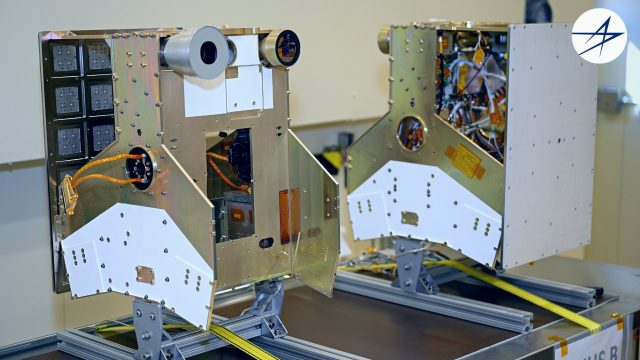 The Janus spacecraft during construction at Lockheed Martin.