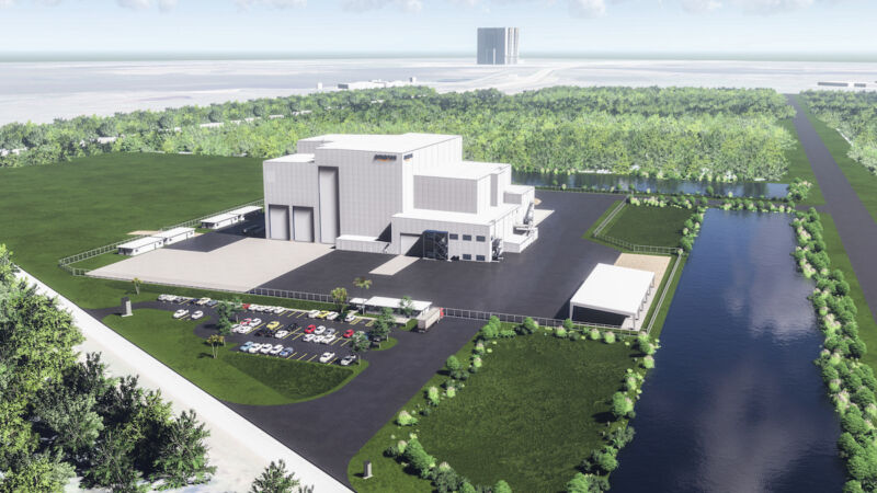 Artist's illustration of Amazon's Kuiper satellite processing facility at NASA's Kennedy Space Center.