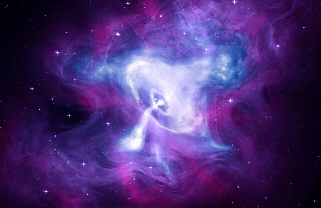 Pozostałość po supernowej zaobserwowanej w 1054 roku, Mgławica Krab zawiera szybko wirującą gwiazdę neutronową znaną jako pulsar.