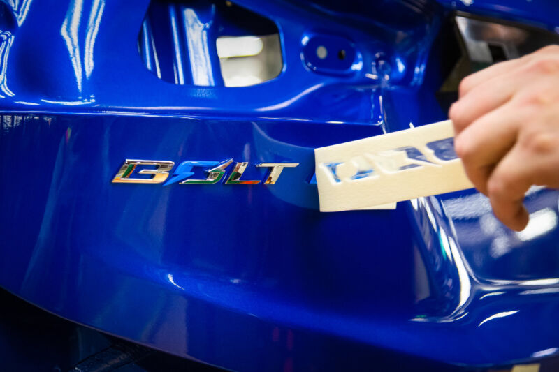 Close-up view of the Chevrolet Bolt nameplate.