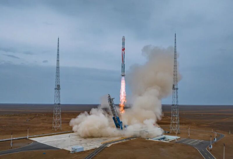 A Zhuque-2 rocket developed by the Chinese company LandSpace lifts off from its launch pad late Tuesday (US time).