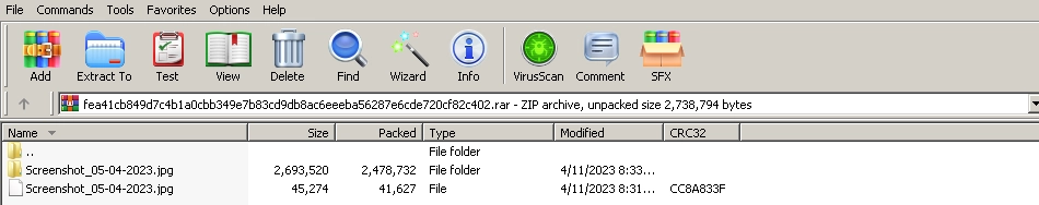 Screenshot showing archive contents, including a .jpg file.