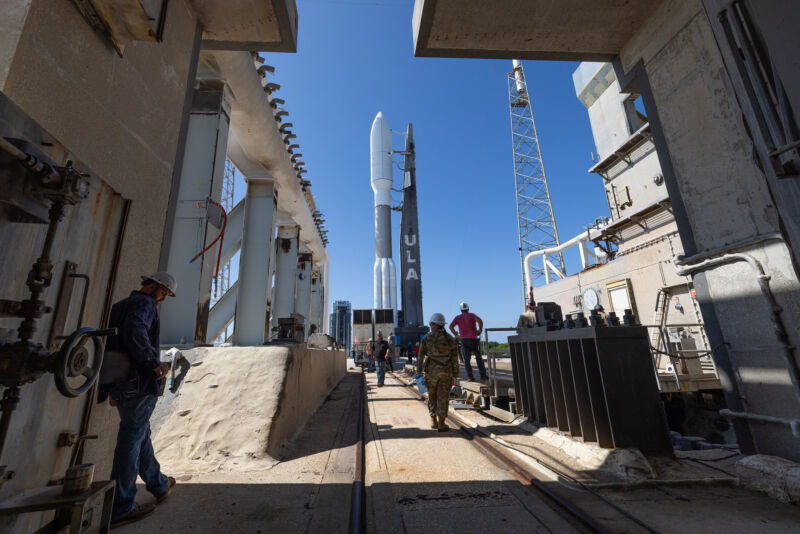 United Launch Alliance's Atlas V rocket rolls to its launch pad in Florida before the Silent Barker mission.