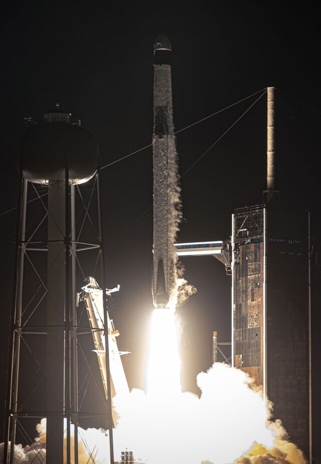 A SpaceX Falcon 9 rocket lifts off Saturday with a four-person crew heading for the International Space Station.