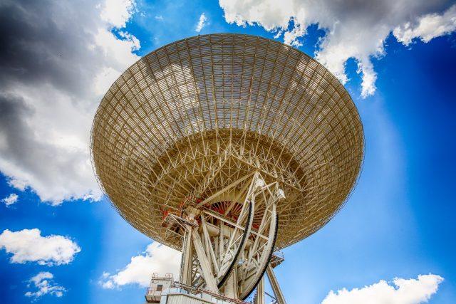 An antenna at NASA's Deep Space Network station near Madrid.