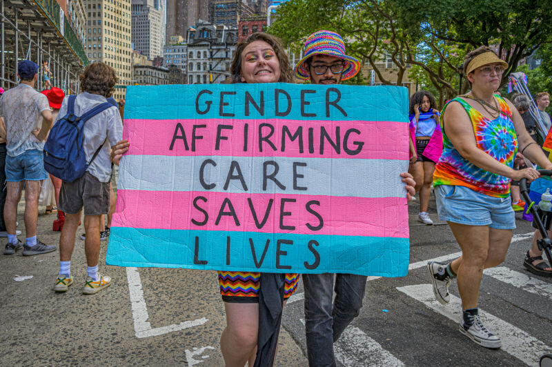 MANHATTAN, NEW YORK, UNITED STATES - 2023/06/25: Participant seen holding a sign at the march. Thousands of New Yorkers took to the streets of Manhattan to participate on the Reclaim Pride Coalition's (RPC) fifth annual Queer Liberation March.