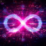 Image of devops "infinity" symbol with fancy pink matrix effects