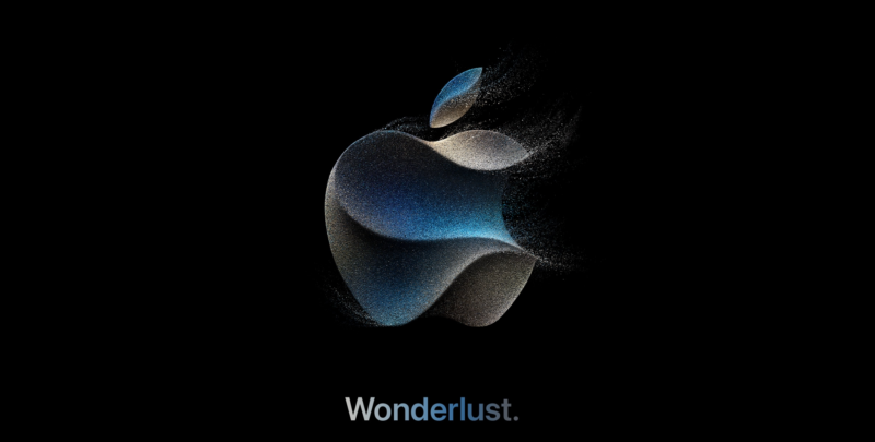 An Apple logo in the style of swirling sands with the compound word 