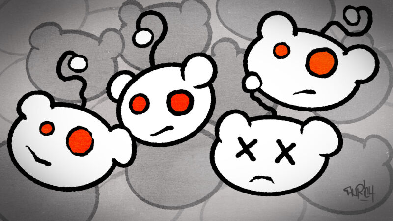 Reddit Snoo mascots, with one having Xs for eyes