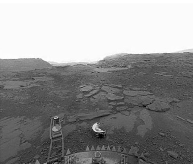 A view of Venus taken in 1982 by the Soviet Union's Venera 13 mission, one of several Soviet landers that reached the planet's surface.