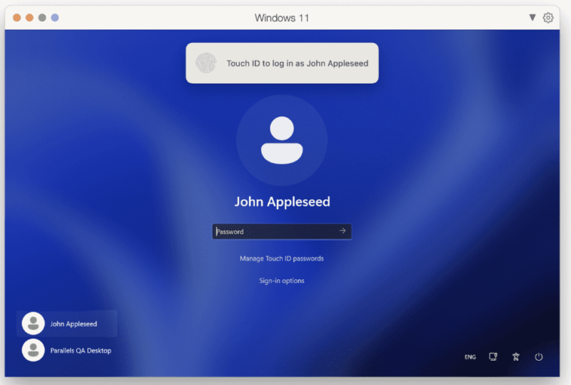 A login screen for Windows allowing the use of Touch ID
