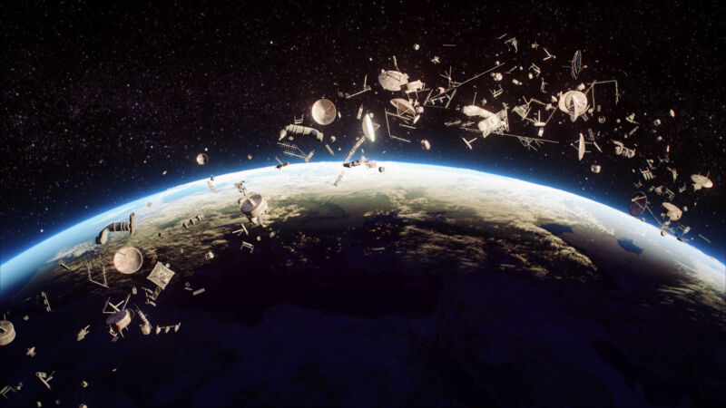 Artist's impression of space debris orbiting the Earth.