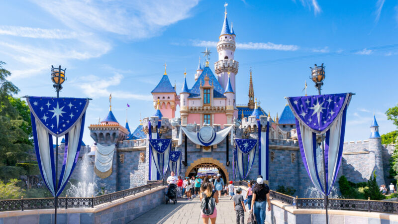 The Disneyland castle in Anaheim, California.