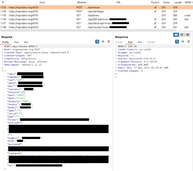 BadBazaar uploading device information to its C&amp;C server.