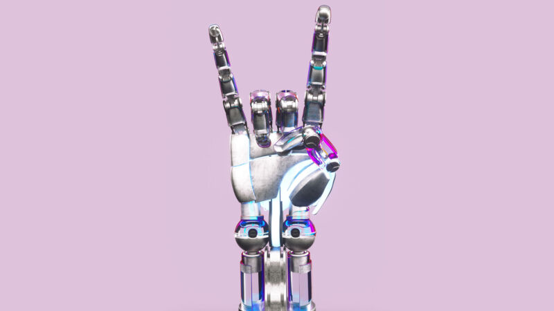 robot hand throwing the horns