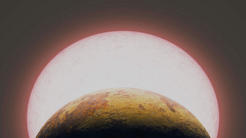 O impresie de artist despre o planetă masivă lângă o stea.