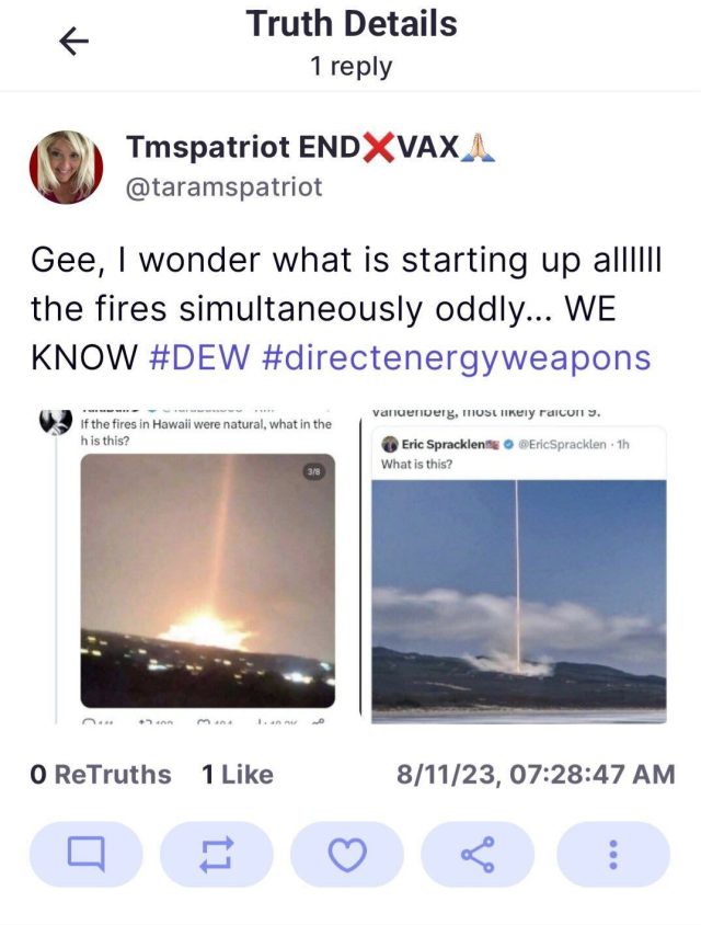 Maui truthers are so dumb they’re using a Falcon 9 photo as wildfire ...