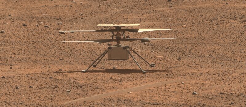 This view of NASA’s Ingenuity Mars Helicopter was generated using data collected by the Mastcam-Z instrument aboard the agency’s Perseverance Mars rover on Aug. 2, 2023.