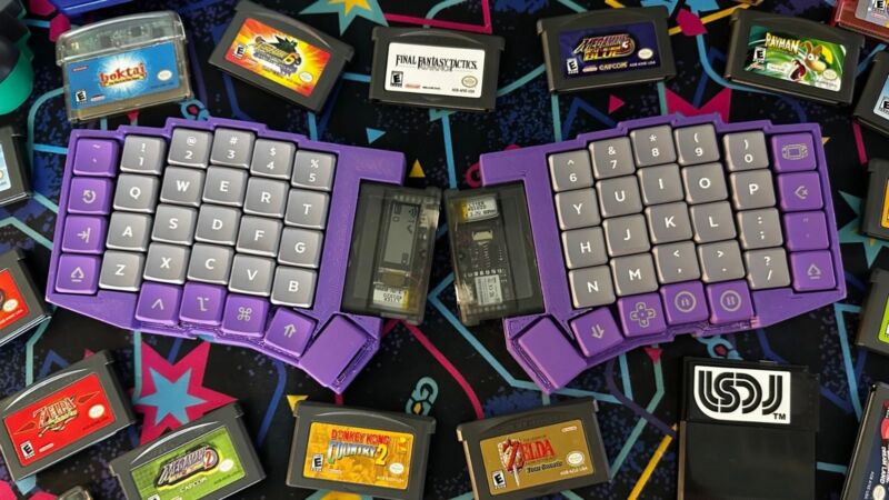 TypeBoy mechanical keyboard build with Game Boy Advance game cartridges