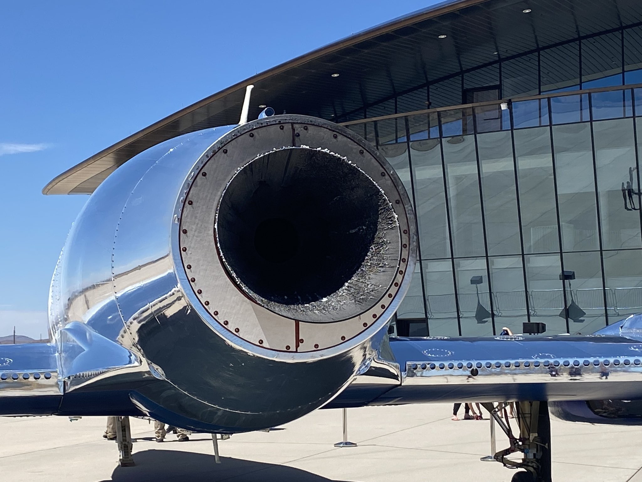 A view of VSS Unity's nozzle after the Galactic 02 flight. 