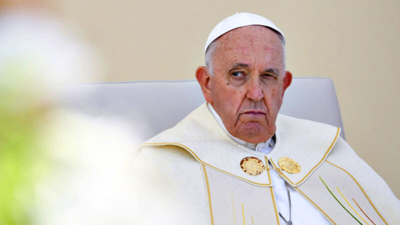 Pope Francis attends the Mass for the 37th World Youth Day at Parque Tejo on August 06, 2023 in Lisbon, Portugal. Pope Francis visits Portugal for World Youth Day (WYD) which takes place over the first week of August.