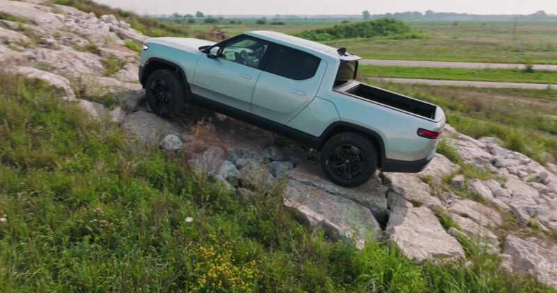 Off-roading in a Rivian R1T