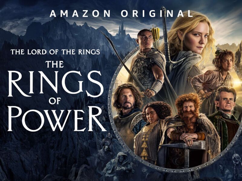 Rings of Power promotional art with pictures of the main characters