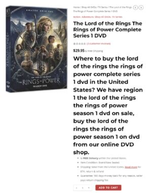 Screenshot from Amazon's lawsuit shows a listing for pirated <em>Rings of Power</em> DVDs.