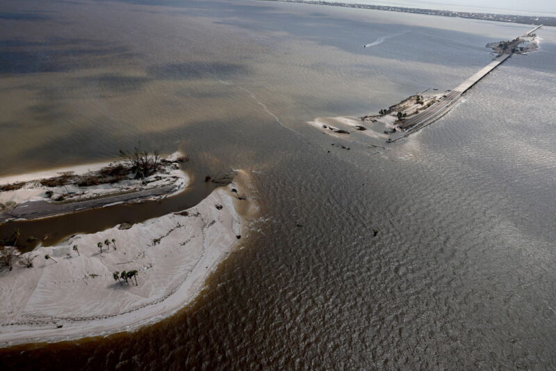 aerial view of hurricane damage