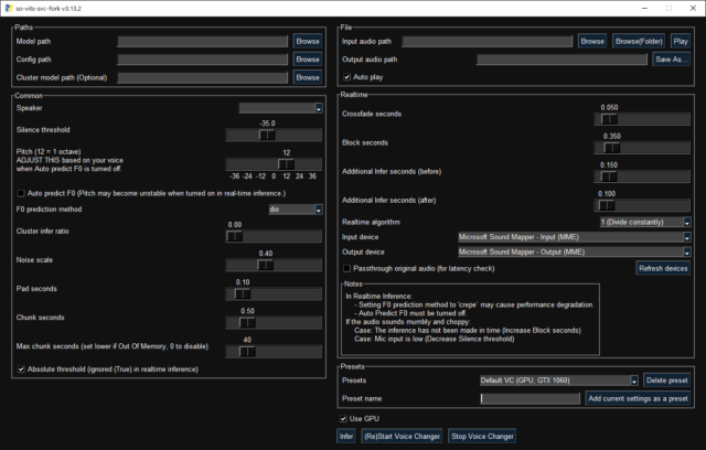 The GUI interface for a fork of so-vits-svc.
