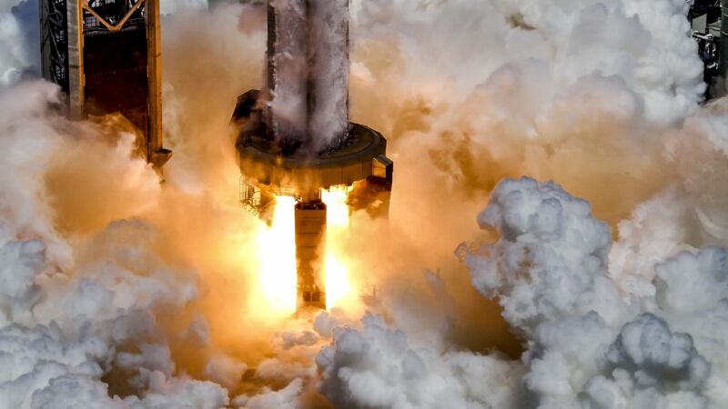 SpaceX's Super Heavy rocket performs a second static fire test in late August, in South Texas.