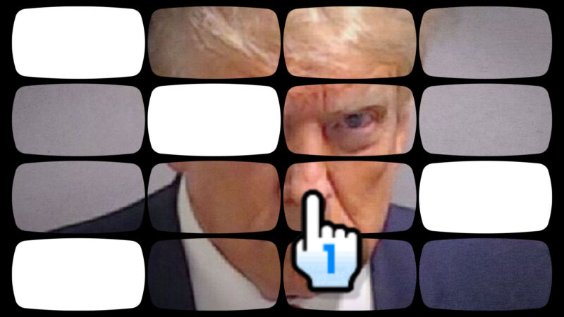 Donald Trump's mugshot, in the style of a Wii menu page.