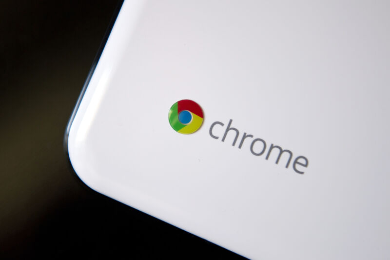 Close-up of the corner of a Chromebook