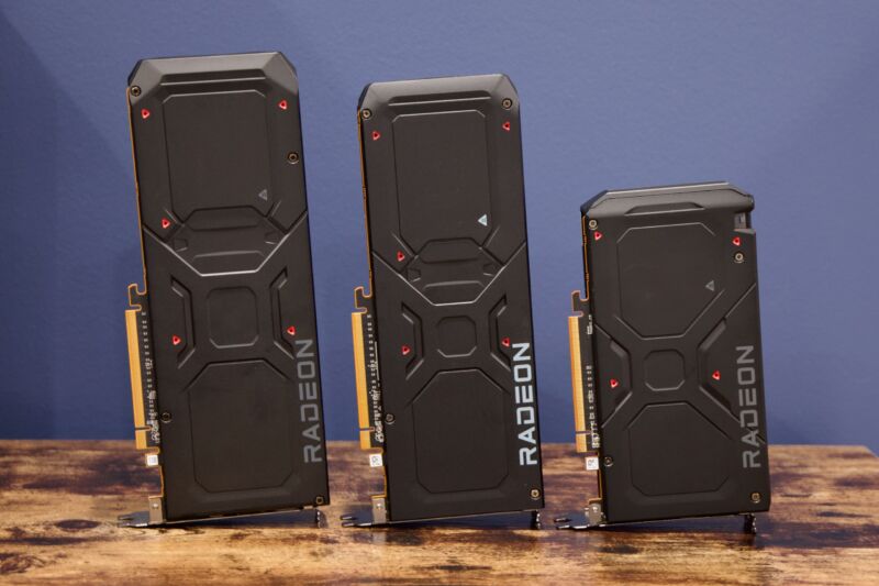 The AMD Radeon RX 7900 XT, 7800 XT, and 7600.