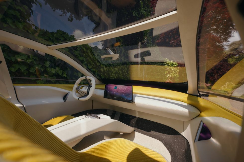 The interior features sustainable trim materials.