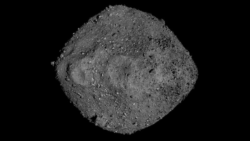 Scientists created this mosaic of the asteroid Bennu using images collected by NASA's OSIRIS-REx spacecraft. The asteroid spans approximately 1,600 feet (500 meters) in diameter.