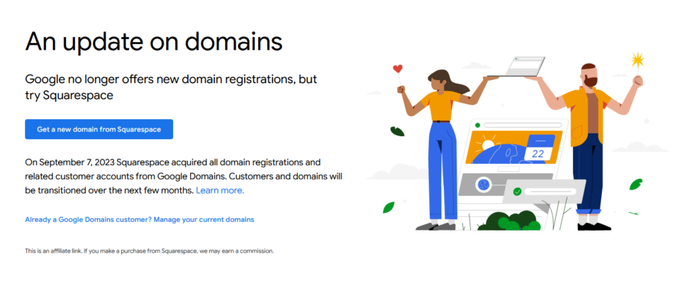 L'avis de fermeture de l'enregistrement de Google Domains. 