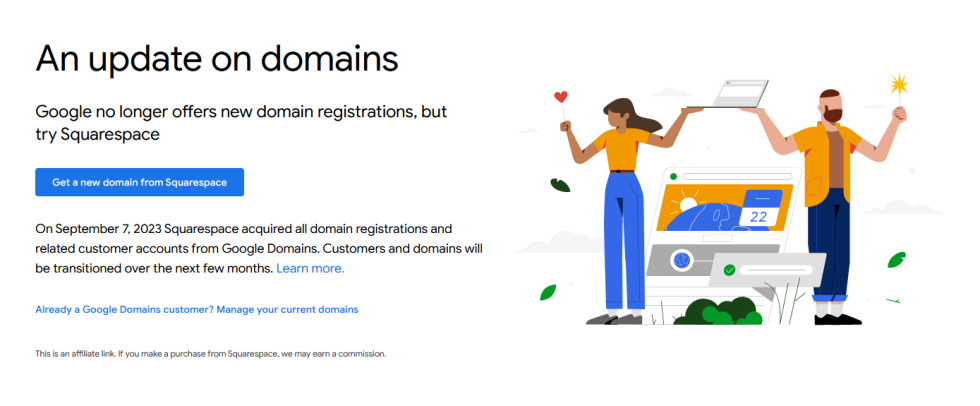 El aviso de cierre del registro de Google Domains. 