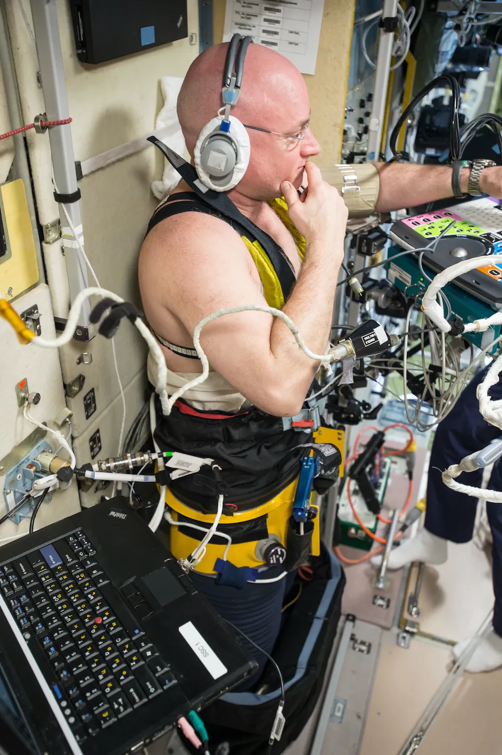Astronaut Scott Kelly wearing negative body pressure suit