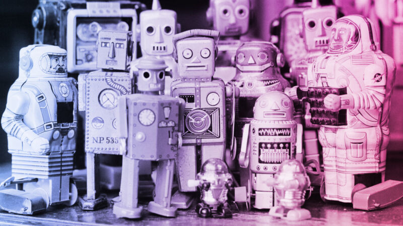 A vintage tin toy robot collection belonging to Anthea Knowles, UK, 16th May 1980.