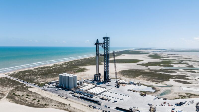 The Starship vehicle is stacked and ready to go for its second test flight.