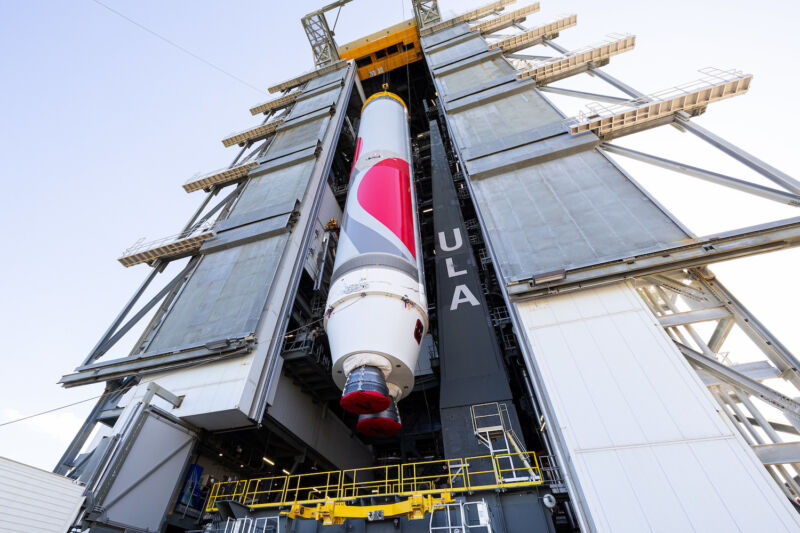The first stage for ULA's Vulcan rocket was lifted onto its launch platform at Cape Canaveral in January.