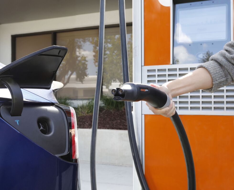 ChargePoint uses liquid-cooled cables for its DC fast chargers.