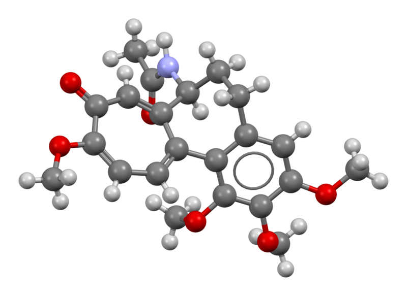 Ball-and-stick model of the colchicine molecule.