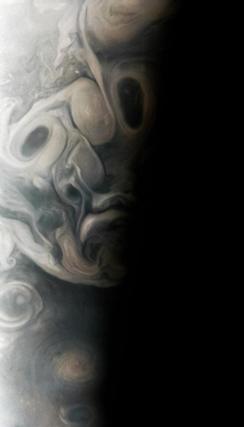 A view of Jupiter from 7,700 km above the surface.